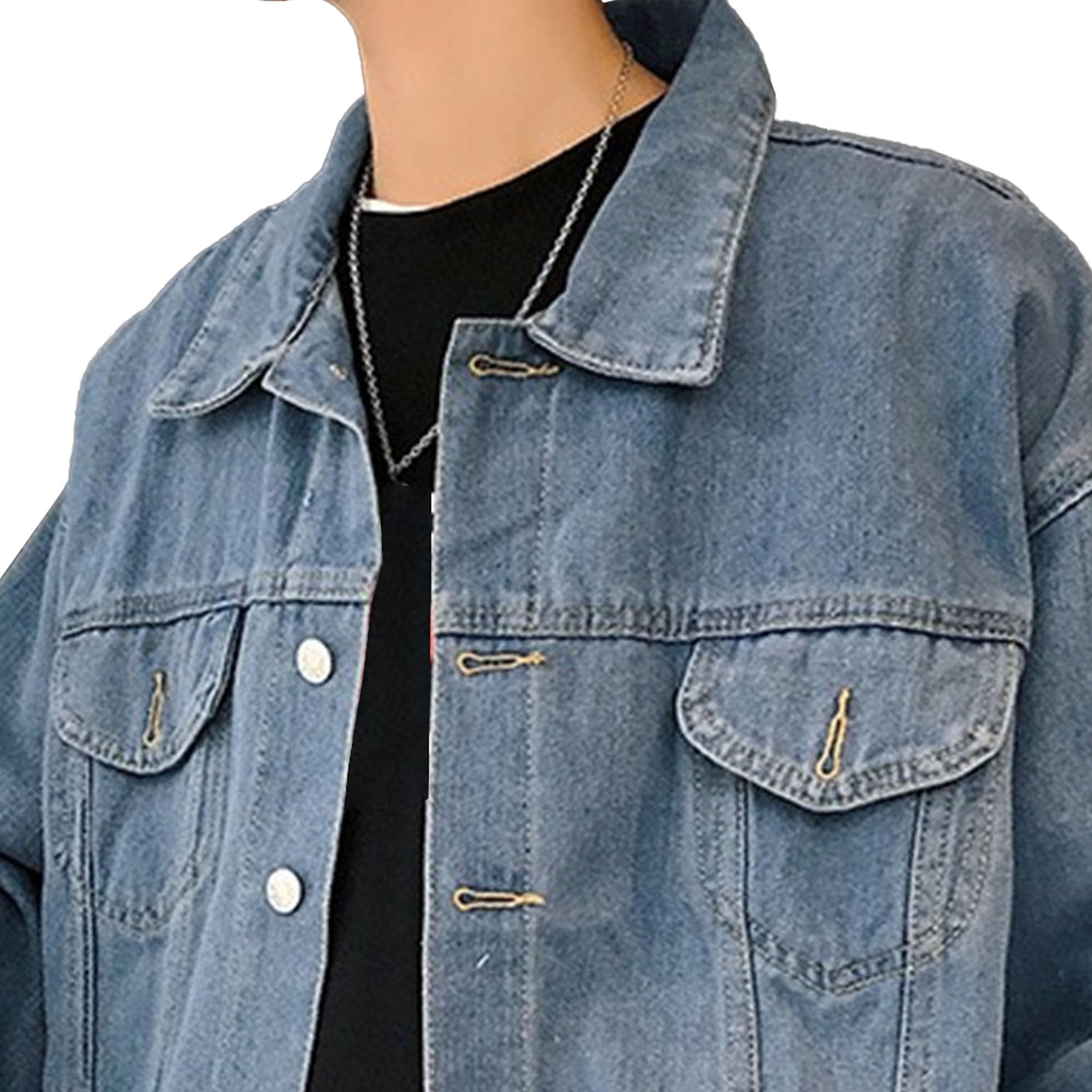 Mens Pockets Loose Fit Denim Jacket Long Sleeve Hipster Trucker Coat Classic Washed Cowboy Jackets (Blue,Medium)