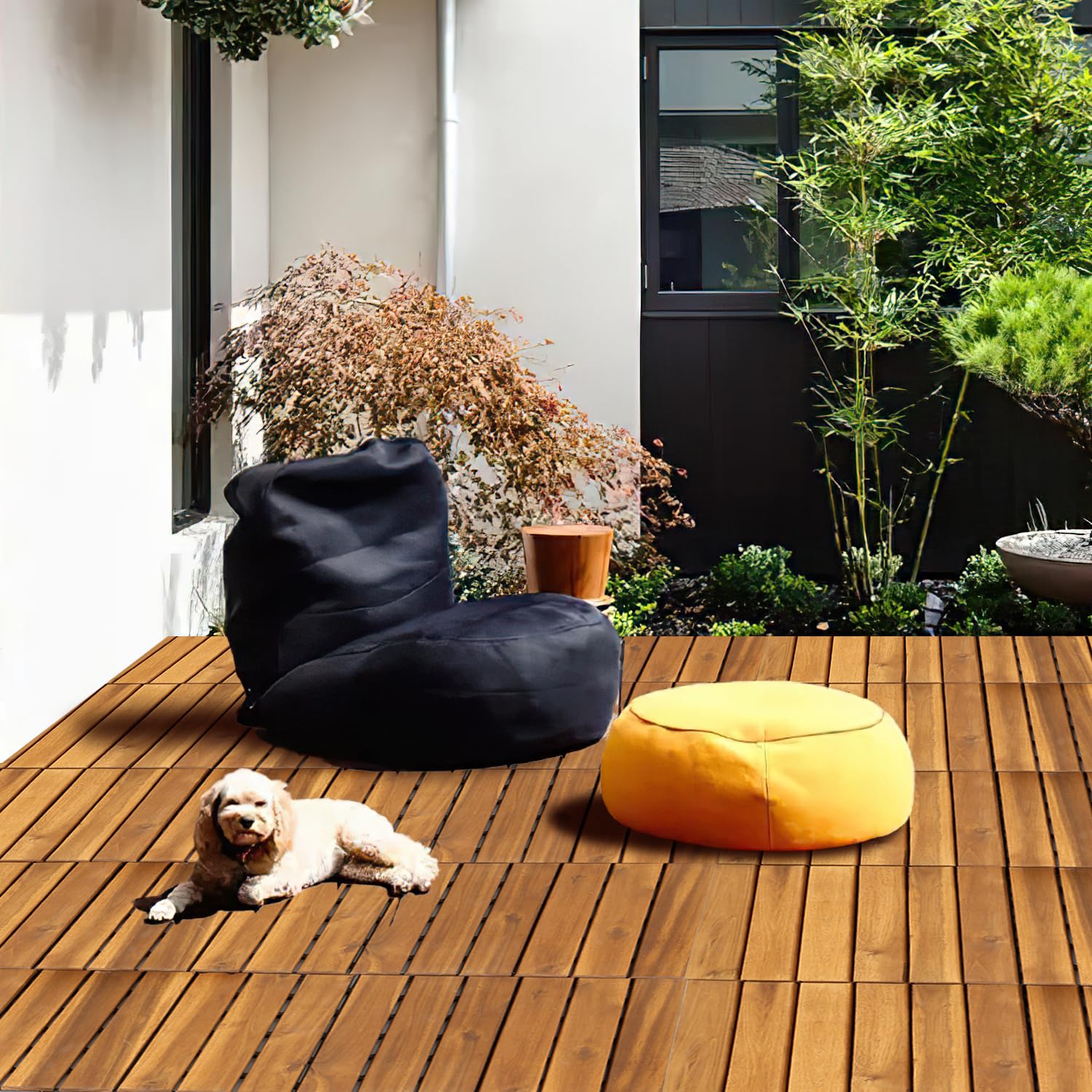 Eulenke Piastrelle in legno di acacia, 1 m², 11 piastrelle da giardino 30 x 30 cm, piastrelle a clic, 6 listelli per giardino, terrazza, balcone