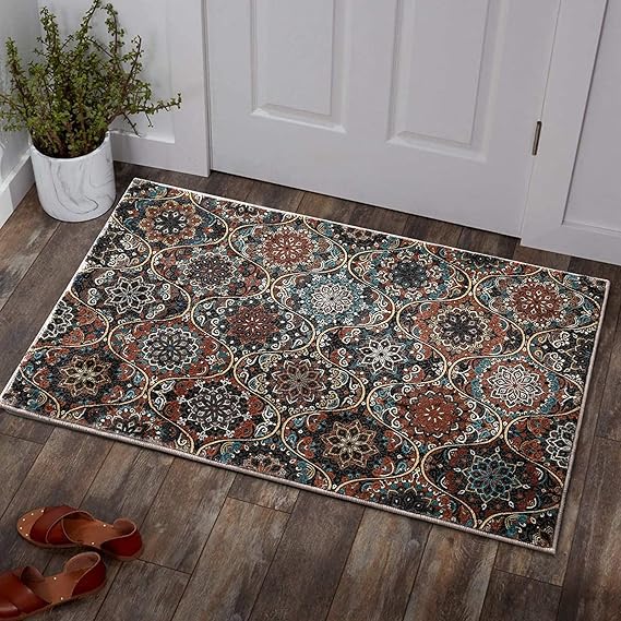 YoKii Oriental Mandala 2x3 Area Rugs Faux Wool Soft Traditional Brown Floral Kitchen
