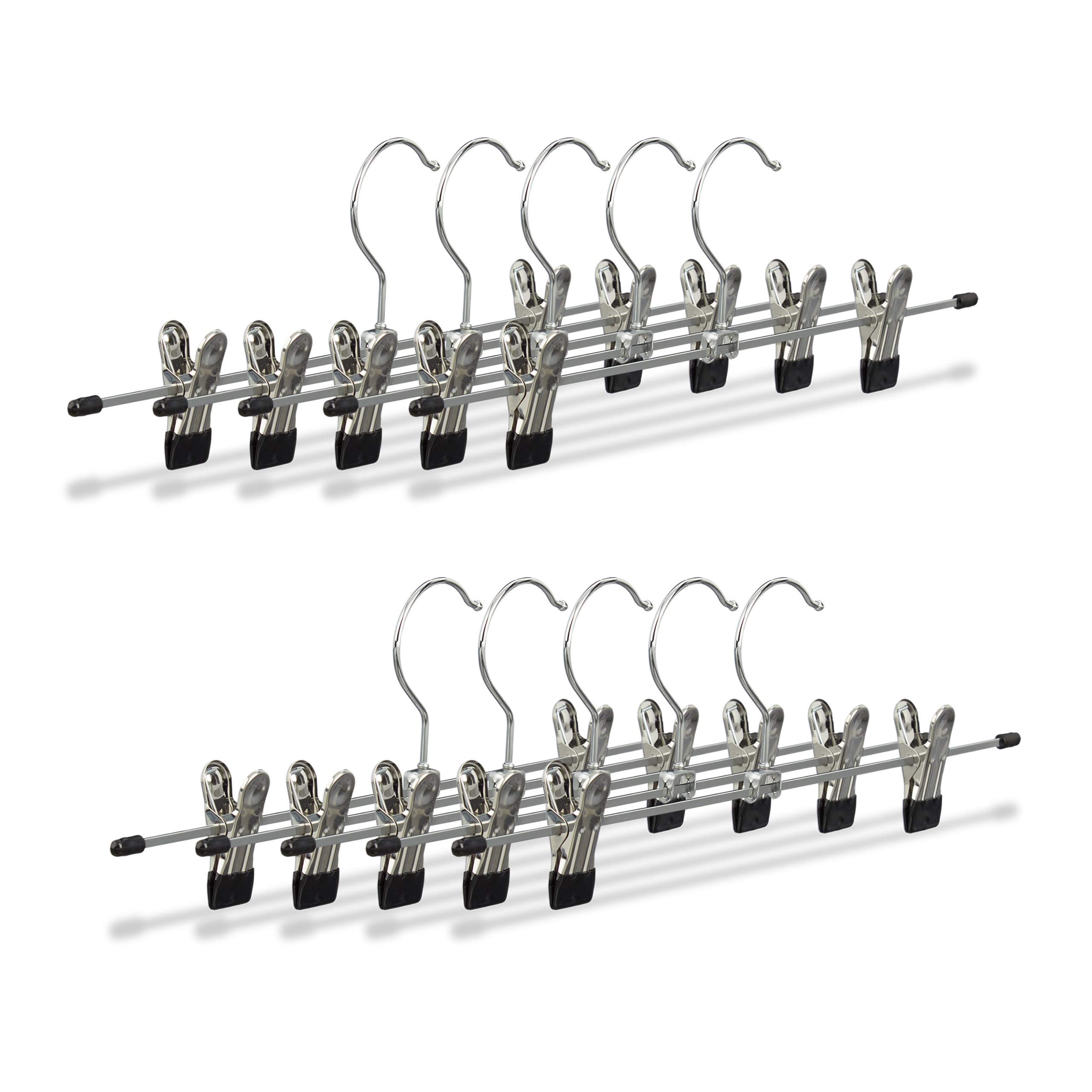 Relaxdays Appendini per pantaloni, gonne, metallo set da 10 grucce con clip regolabili HxLxP: 9x35,5x2,5 cm argento/nero