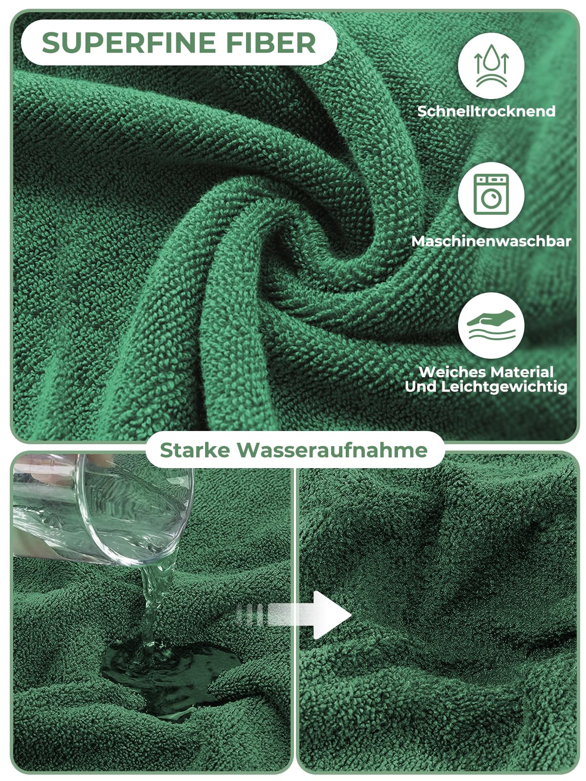 Bademantel für Hunde, Hundebademantel Aus Mikrofaser, Verstellbares Halsband Mit Klettverschluss Schnell Trocknend Badetuch für Große Mittelgroße Kleine Hunde/Katze (Grün, M)
