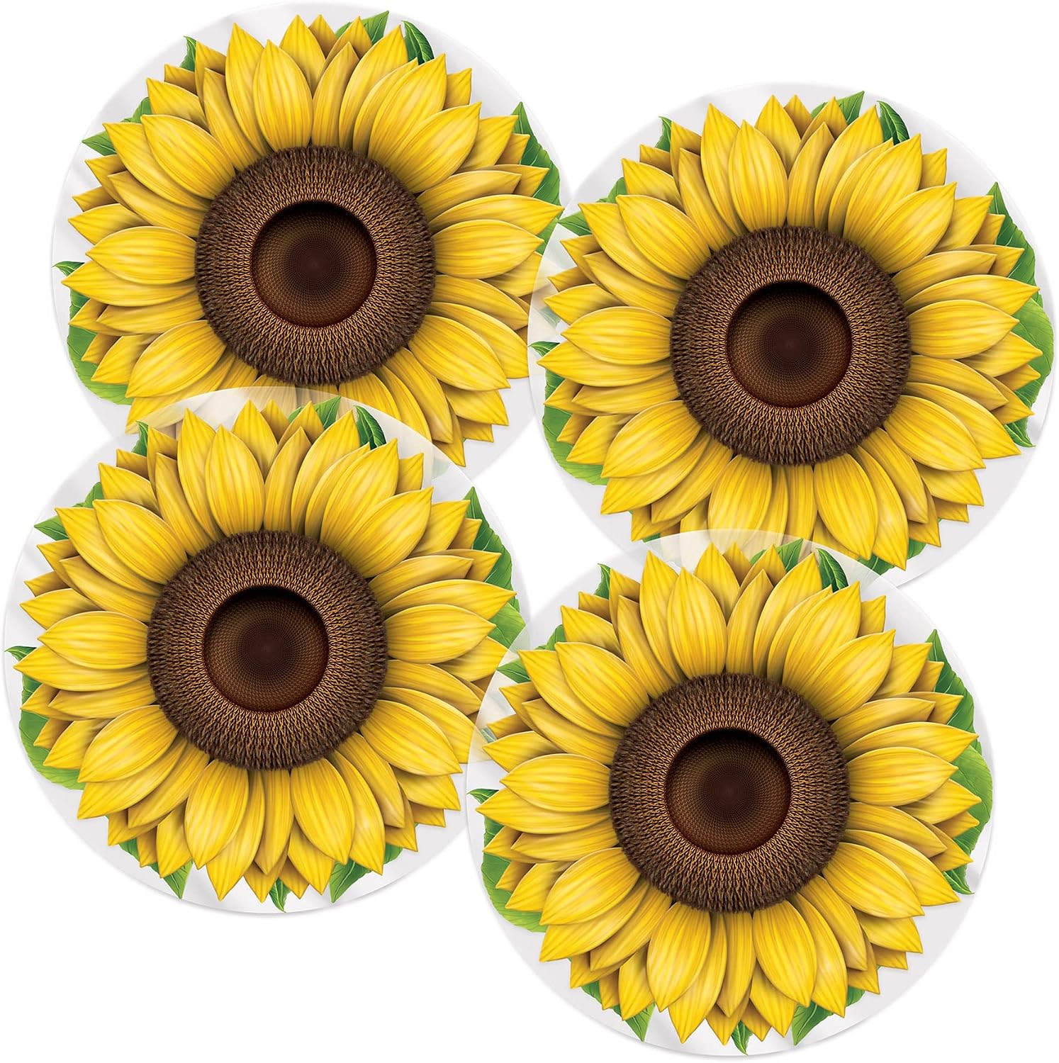 Beistle Sunflower Plastic Placemats Round Floral Table Mats 4 Pack | 13 Inch Round Thin Plastic Placemats with Bright Sunflower Design for Spring Summer Dining Tables and Seasonal Entertaining
