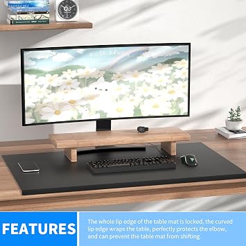 Desk Mat with Edge Protector for Keyboard and Mouse, Desk Pad with Lip
