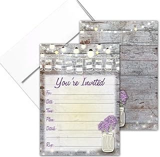 Stonehouse Collection | Rustic Fill-in Party Invitations With Envelopes | Mason Jars & Flowers 25 Invites & Envelopes | Wedding, Baby Shower, Rehearsal Dinner, Birthday Party (Rustic Mason Jar)