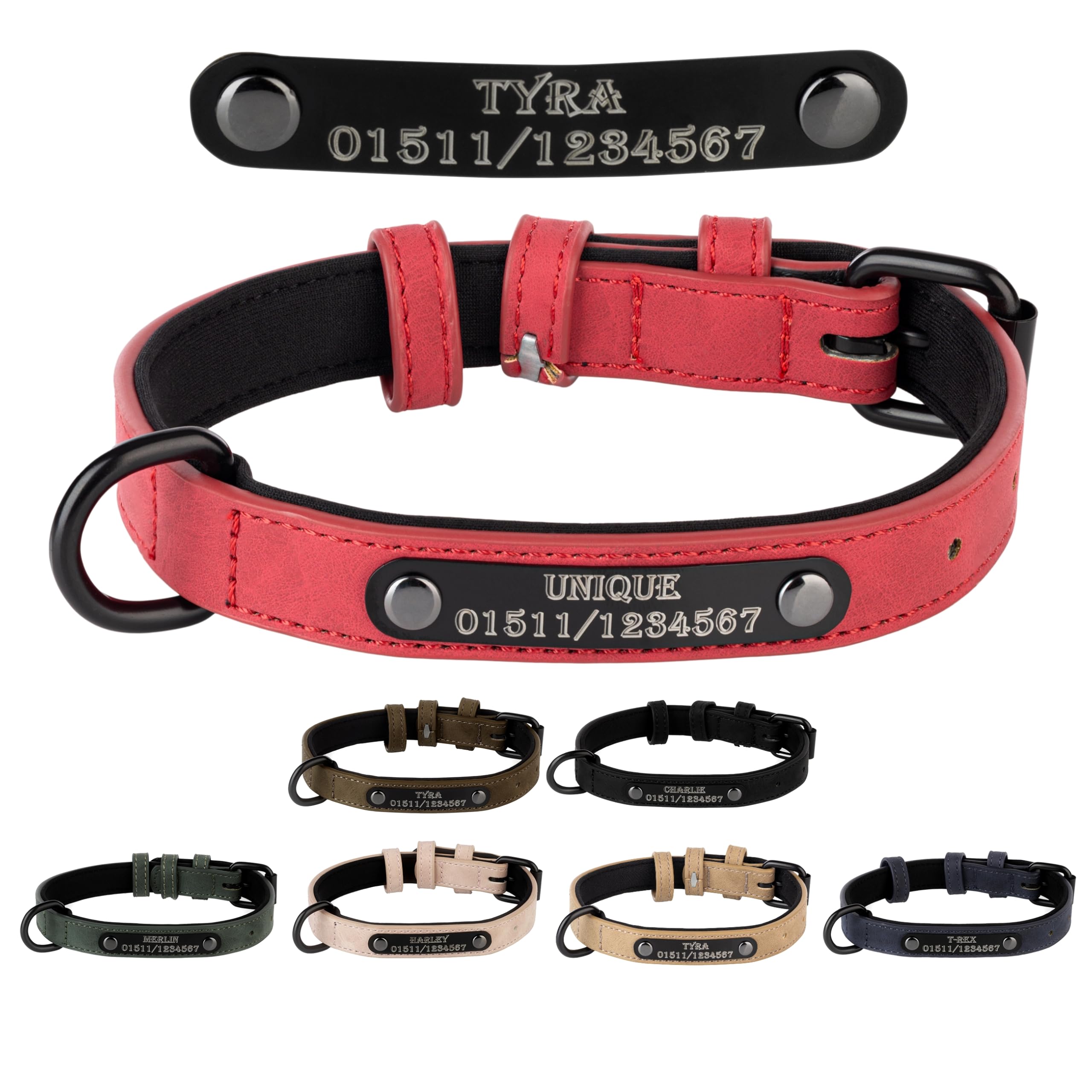 Jacks O Be Dog Collar Name Engraving Personalised Pet Dog Cat Leather (Red, L)