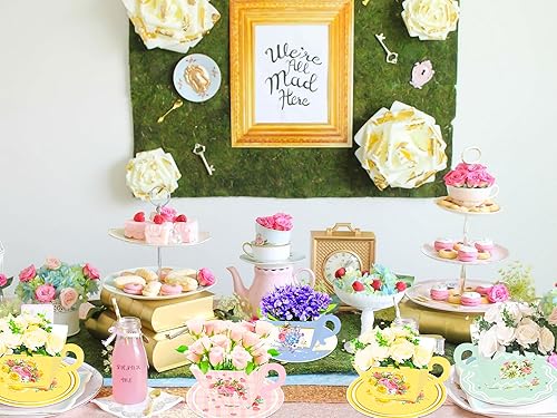 Miniatura 4 de LaVenty Juego de tazas de té y platillos de fiesta de té floral vintage, 24 piezas