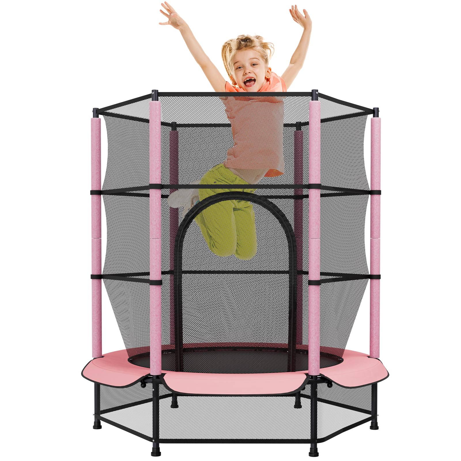 LIFERUN Trampolino per bambini, per esterni, Ø 140 cm, per interni e bambini, con rete di sicurezza, trampolino da giardino per allenamento e intrattenimento, fino a 50 kg