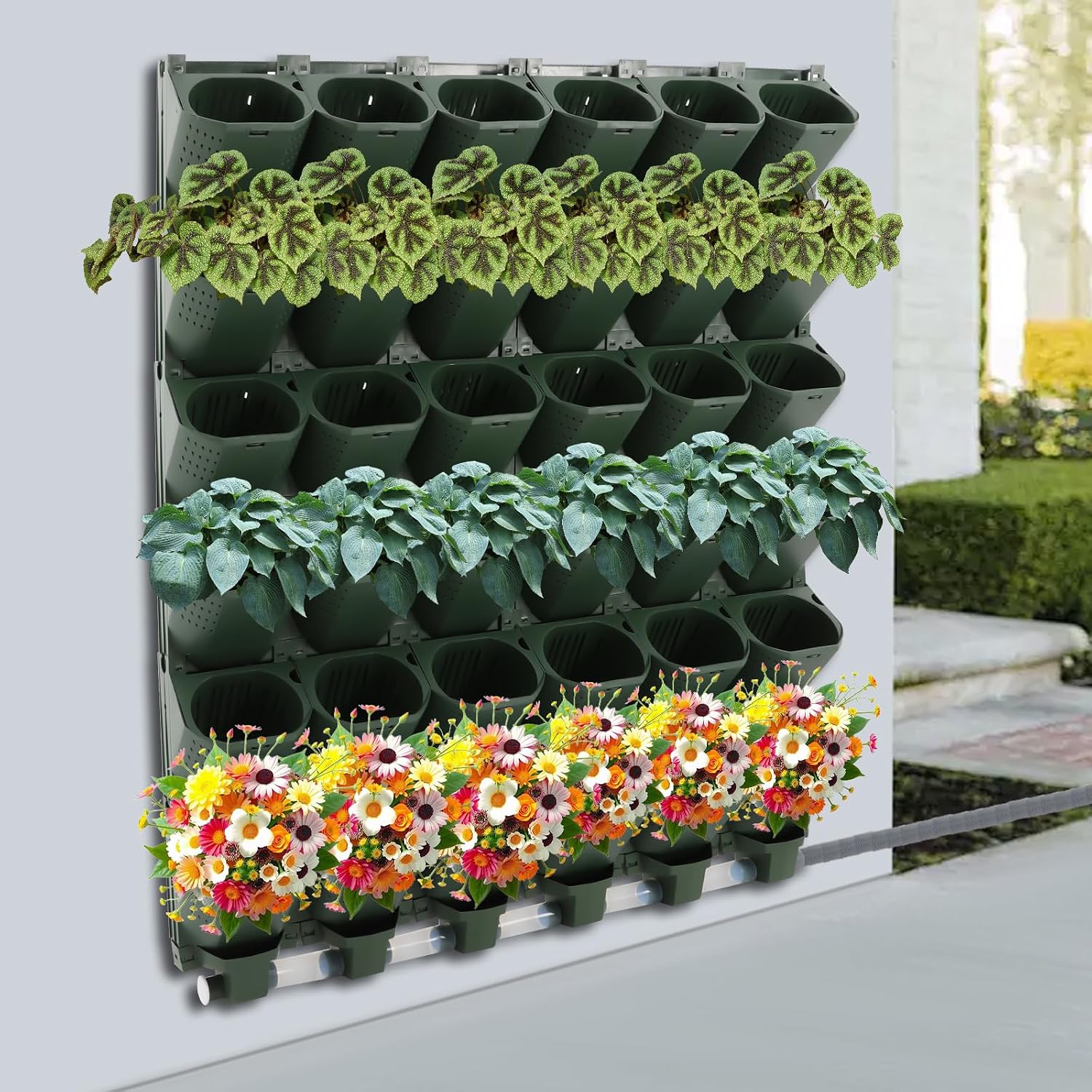 36 Pockets Wall Mounted Vertical Garden Planter, Planters Self-Watering System with Timer, Cascading Grow Pots for Flowers,Vegetables,Fruits