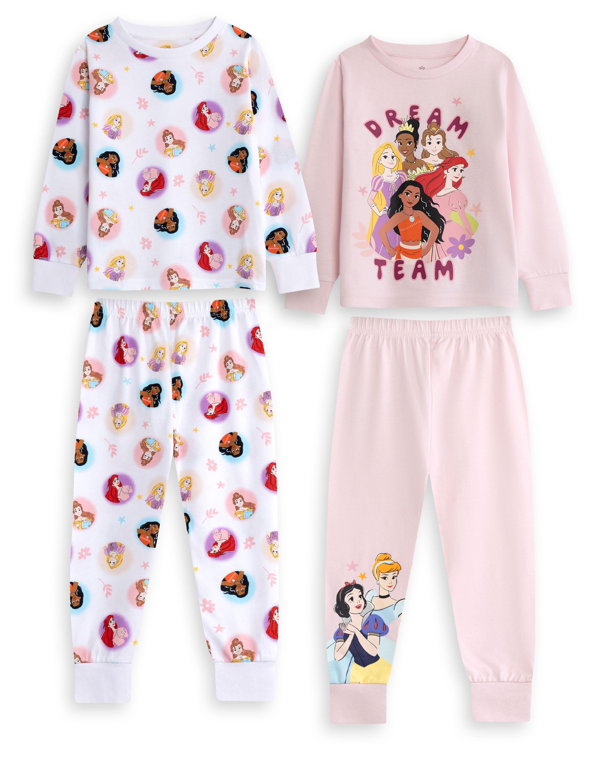 Vanilla Underground Girls White Disney Multicoloured Princess Multi-Pack Of 2 Long Sleeve Long Leg Pyjama Set - 4-5 Years
