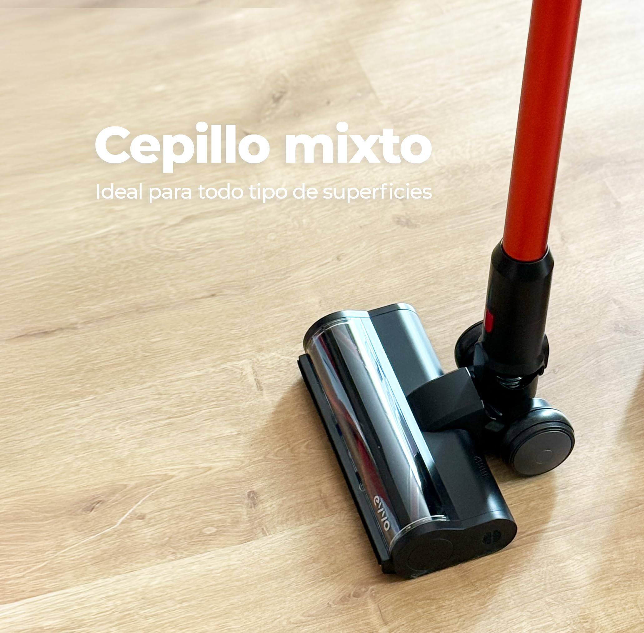 EVVO Aspiradora sin Cable, Batería de 29,5 V, Potencia de succión de 150 AW, hasta 70 Minutos de Autonomía, Múltiples Accesorios, Cepillo multifibras con iluminación LED (Ai36)