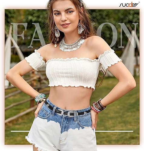 Miniatura 8 de SUOSDEY Cinturones ajustados occidentales de moda para mujer cinturón de cuero delgado ajustable para vestidos con hebilla vintage