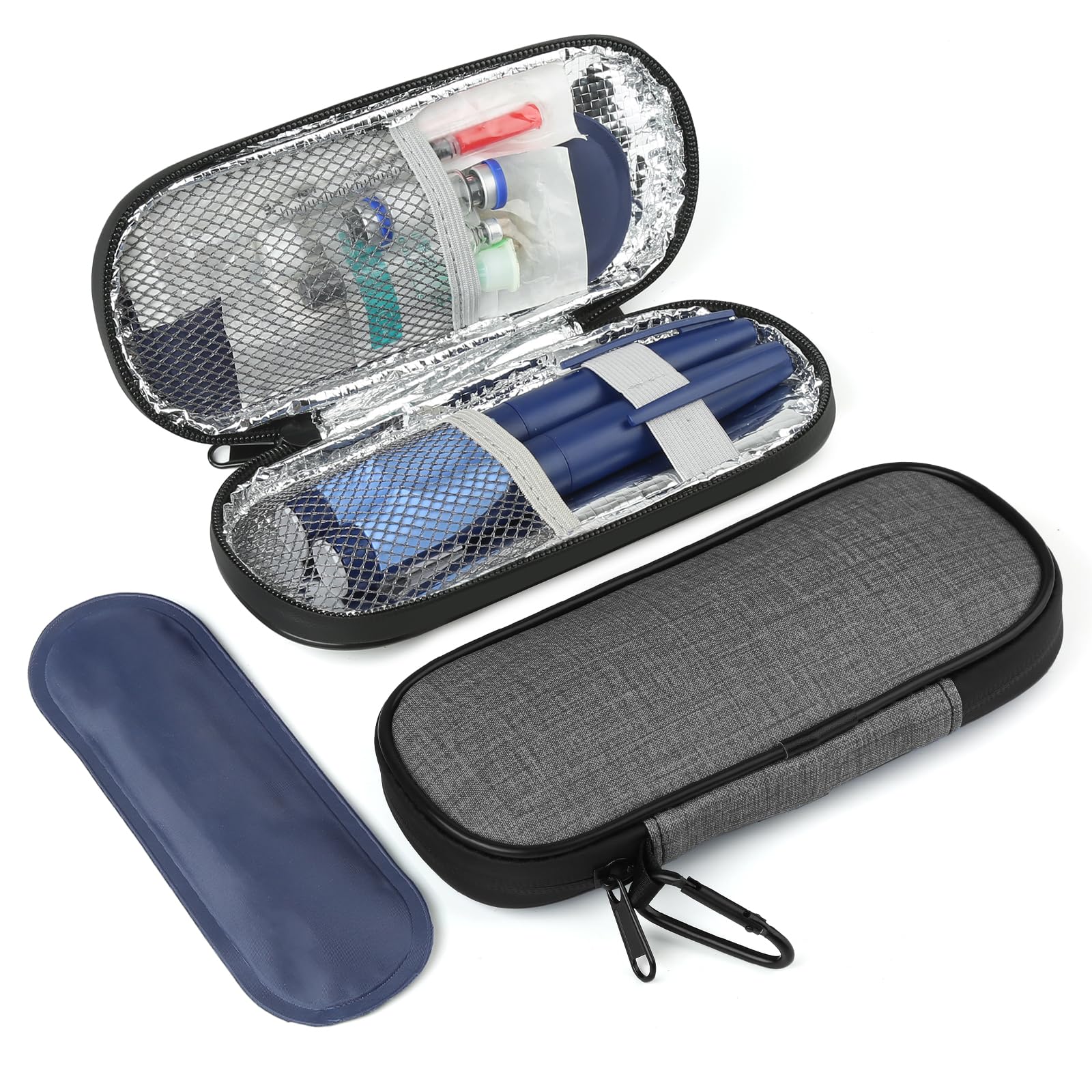 Insulin Pen Cooler Travel Case with 2 Reusable TSA Approved Ice Packs, Diabetic Medication Insulated Cool Organizer Bag for Insulin Pens and Other Diabetic Supplies Storage (Grey)