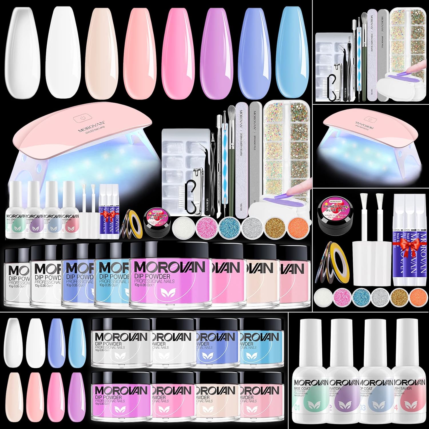 Morovan Dip Powder Nail Kit 8 Colors Dip Powder Nail Kit Starter 6W