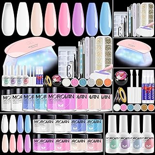 Morovan Dip Powder Nail Kit - 8 Colors Nail Dip Powder Kit Starter Set With 6W Nail Lamp and 100Pcs Nail Tips Base Top Coat Activator Dip Nail Kit Glitter French Dip Nails Powder Kit DIY Salon at Home
