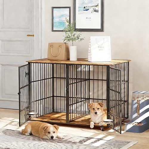 aboxoo Mueble de jaula para perros de 48 pulgadas para 2 perros grandes y medianos, jaula de madera resistente para interiores para razas grandes