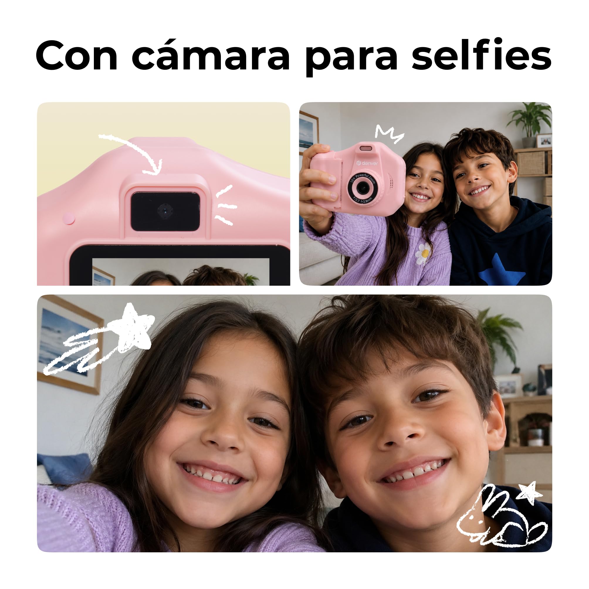 Denver KPC-1370 Cámara Infantil con impresión térmica Rosa, Pantalla 2,8”, vídeo 1440p interpolado, 3 Rollos incluidos