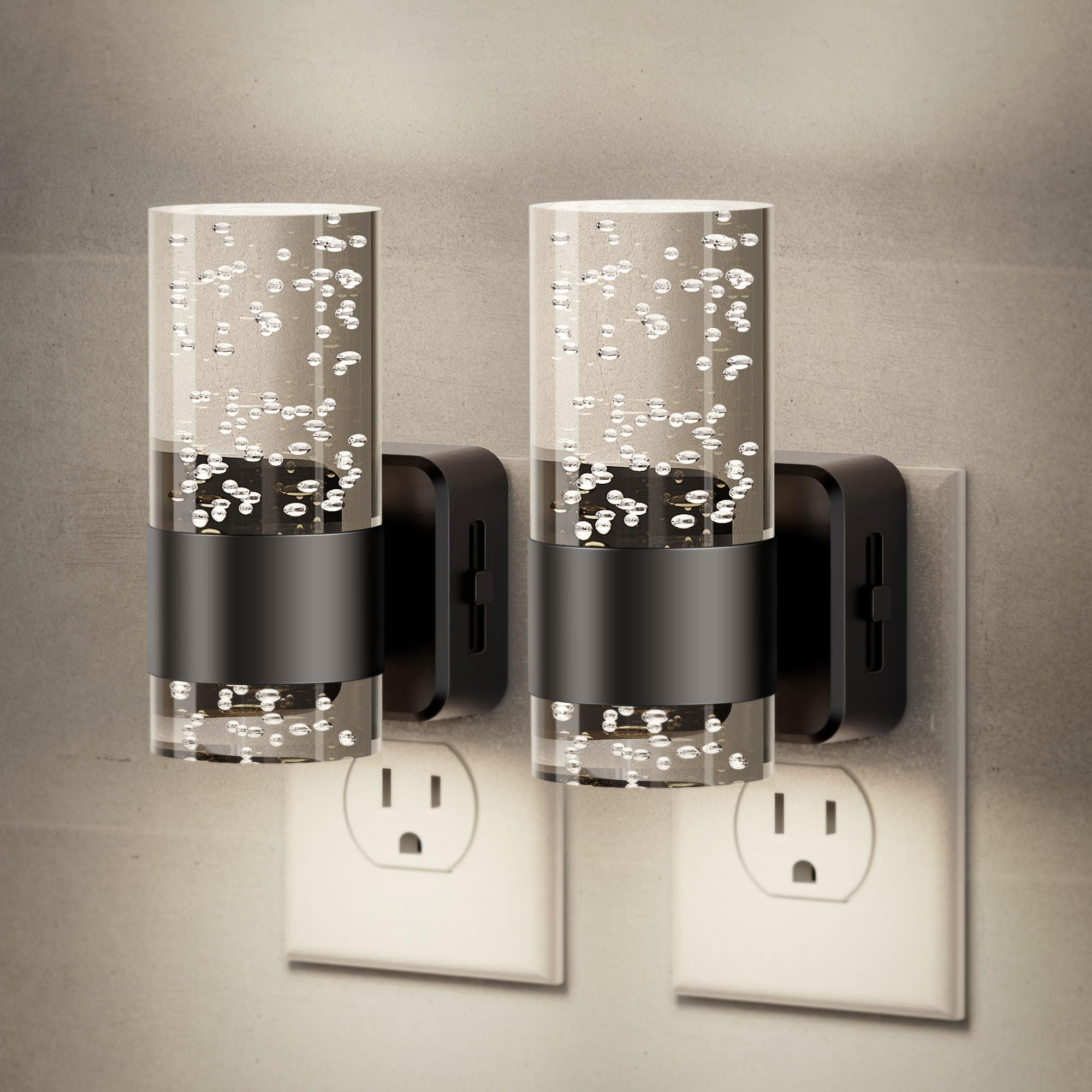 JandCase Bubble Night Lights Plug into Wall,5000K White Nightlight Dimmable | 2 Pack LED Nightlight Adjustable Brightness, Automatic Night Light Plug in with Auto Light Sensor for Bathroom Hallway Decor