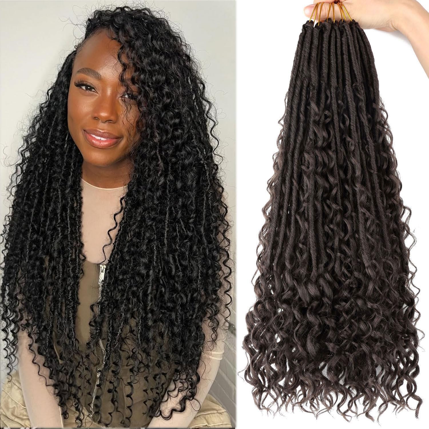 Goddess Locs Crochet Hair Pre Looped 20 Inch,8 Packs Boho Faux Locs Crochet Hair for Black Women,River Locs with Curly Ends #4