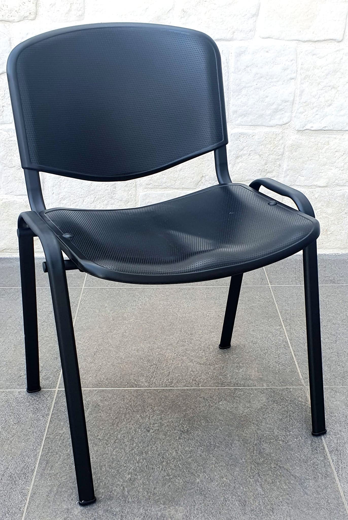 GALIZIA PRIME Sedia da Ufficio Poltrona Fissa per Sala Attesa, sala riunione, impilabile struttura resistente in Metallo e plastica (TELAIO NERO, NERO)