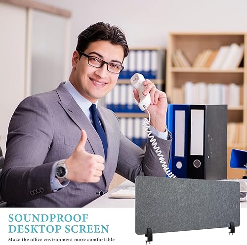 Miniatura 4 de Wesiti Divisor acústico de escritorio con reducción de ruido, panel de privacidad para mesa de estudiante, divisor a prueba de sonido, garra de Gris
