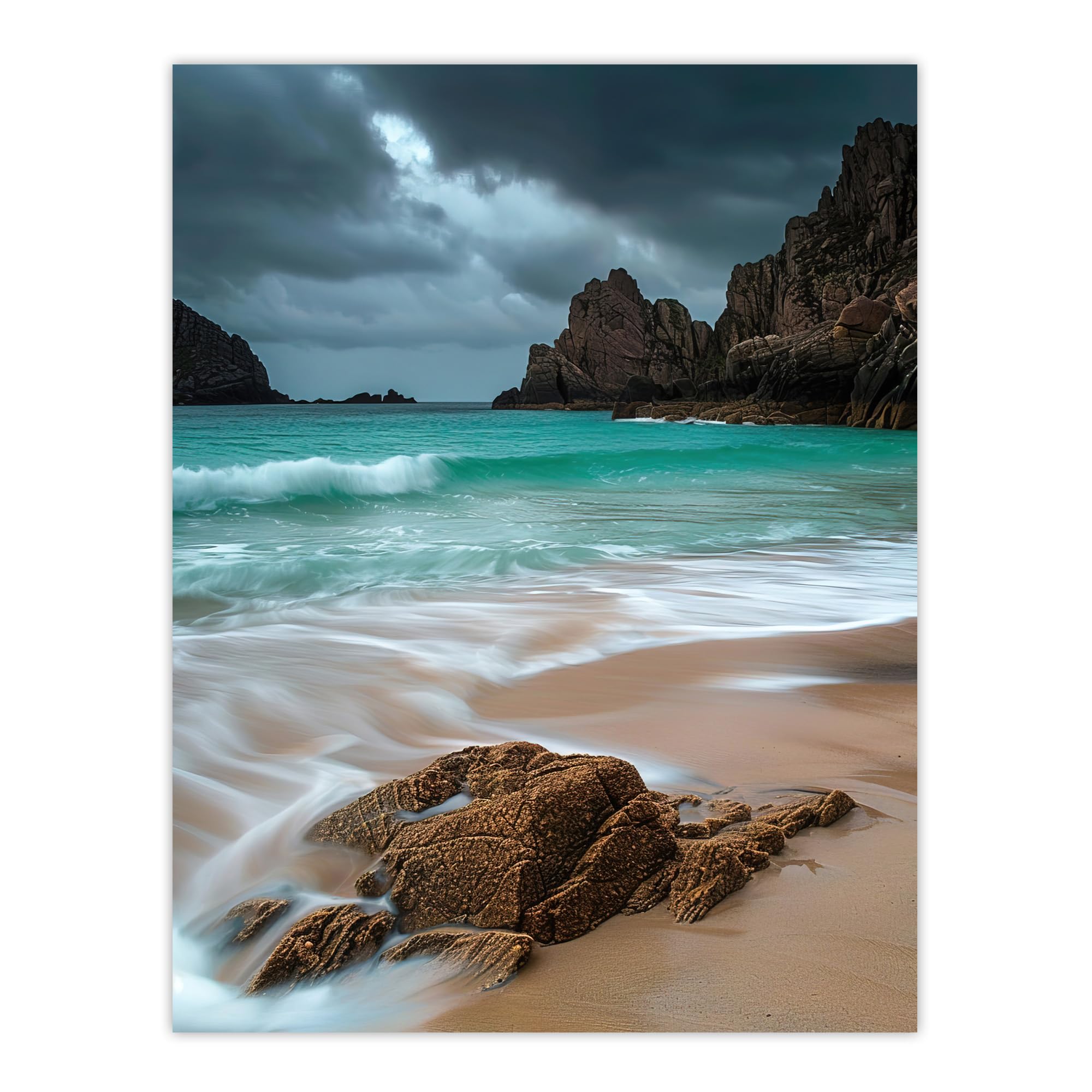Artery8 Porthcurno Beach Cliffs Dramatic Landscape Living Room Extra Large XL Wall Art Poster Print