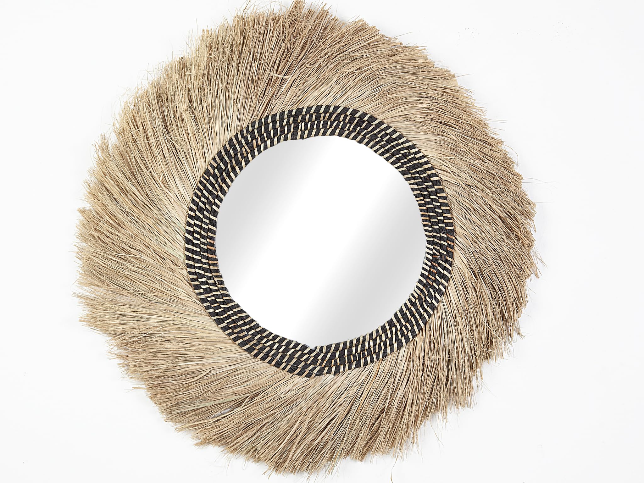 Miroir fibres naturelles tressées main haut de gamme design épuré