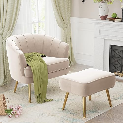 Miniatura 9 de SHINEBOOM Sillas decorativas de terciopelo con otomana para sala de estar dormitorio oficina ocio tapizadas sofá individual silla de brazo silla