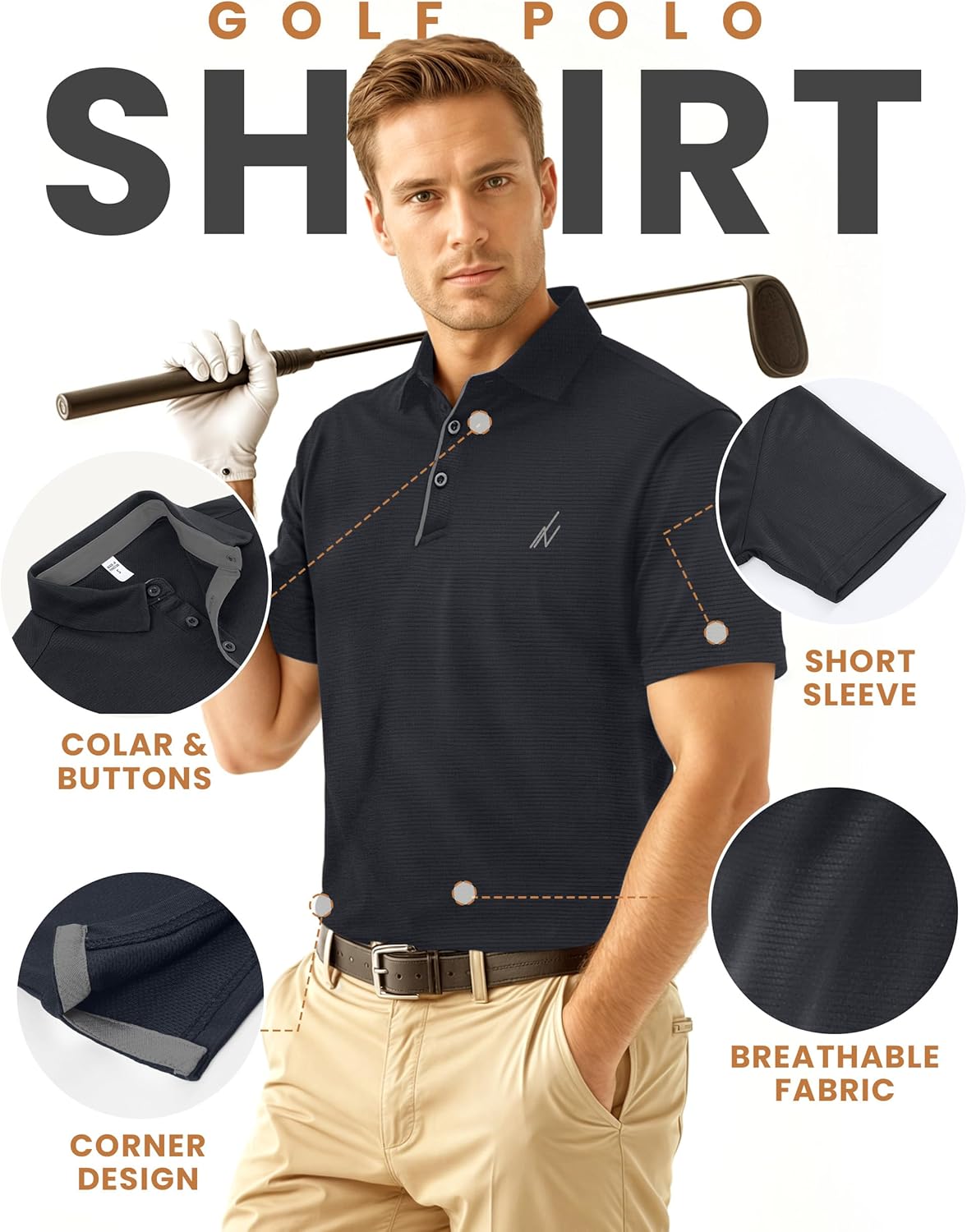 NY Threads Men's Golf Polo Shirt UPF 70+ Regular Fit Moisture Wicking Quick Dry Performance Short Sleeves Polo - Image 6