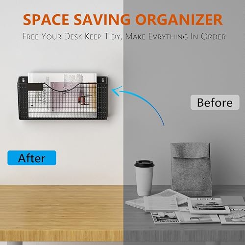 Miniatura 5 de MFTEK Soporte magnético para archivadores, organizador de carpetas de archivos de 4 bolsillos, estante de revistas colgante de oficina para