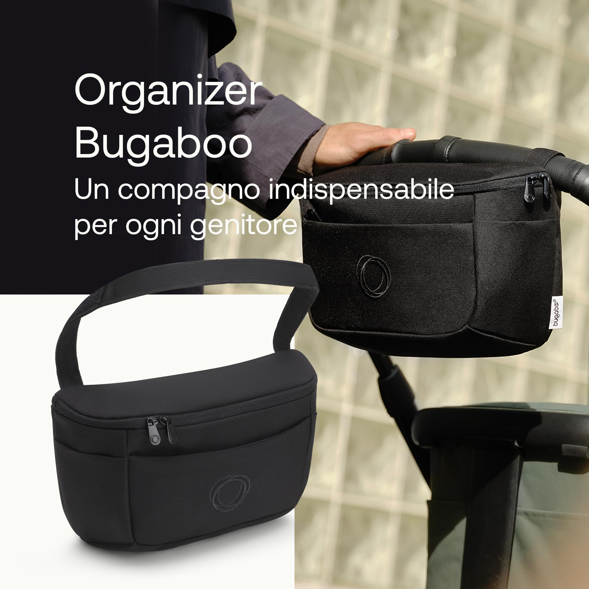 Bugaboo Organizer Multitasche Passeggino, Compatto e con Tasche Facili da Raggiungere, Accessorio Indispensabile per gli Oggetti Essenziali del Tuo Bambino, in Midnight Black