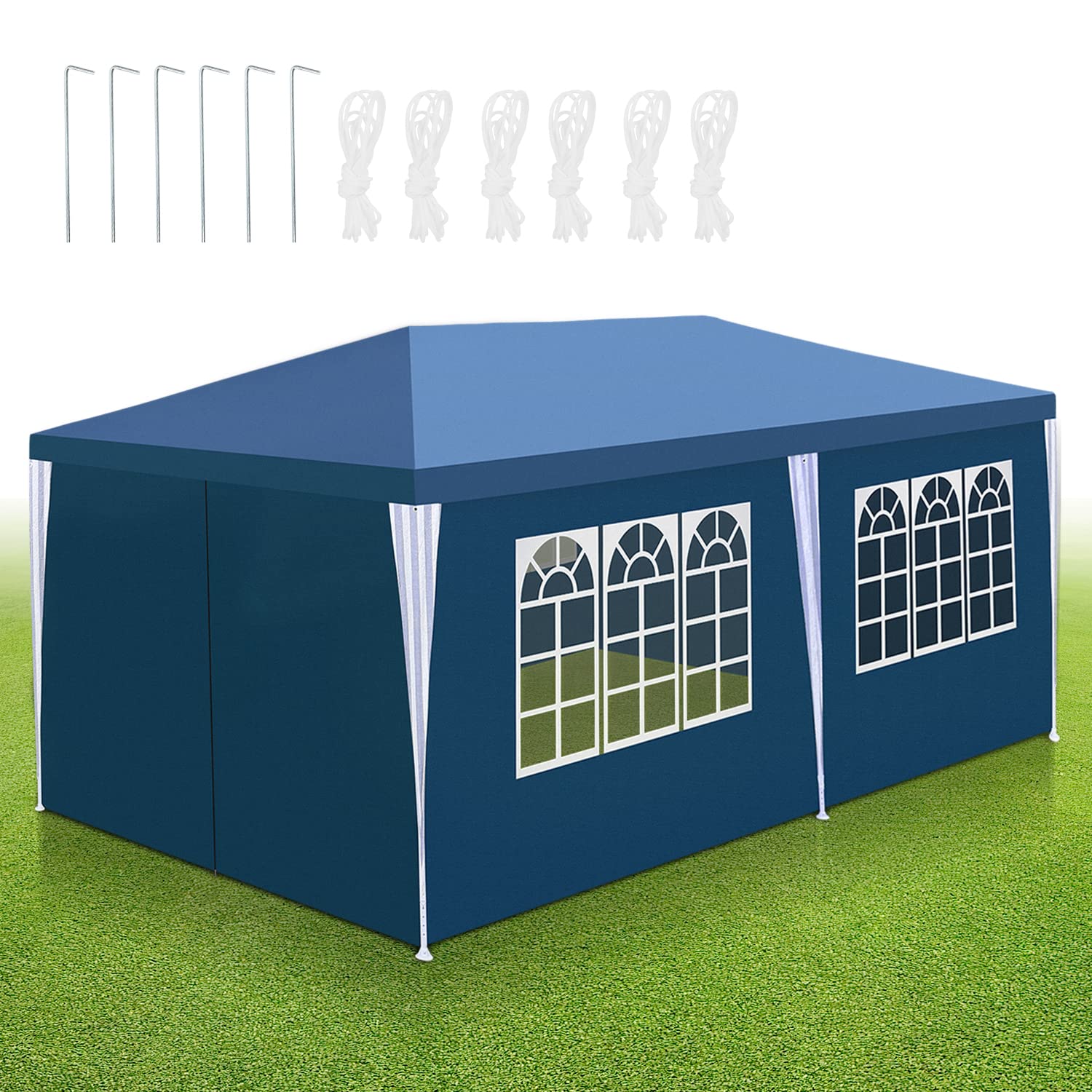 Tonnelle étanche 3x6m bleue avec 6 panneaux en polyéthylène pour jardin
