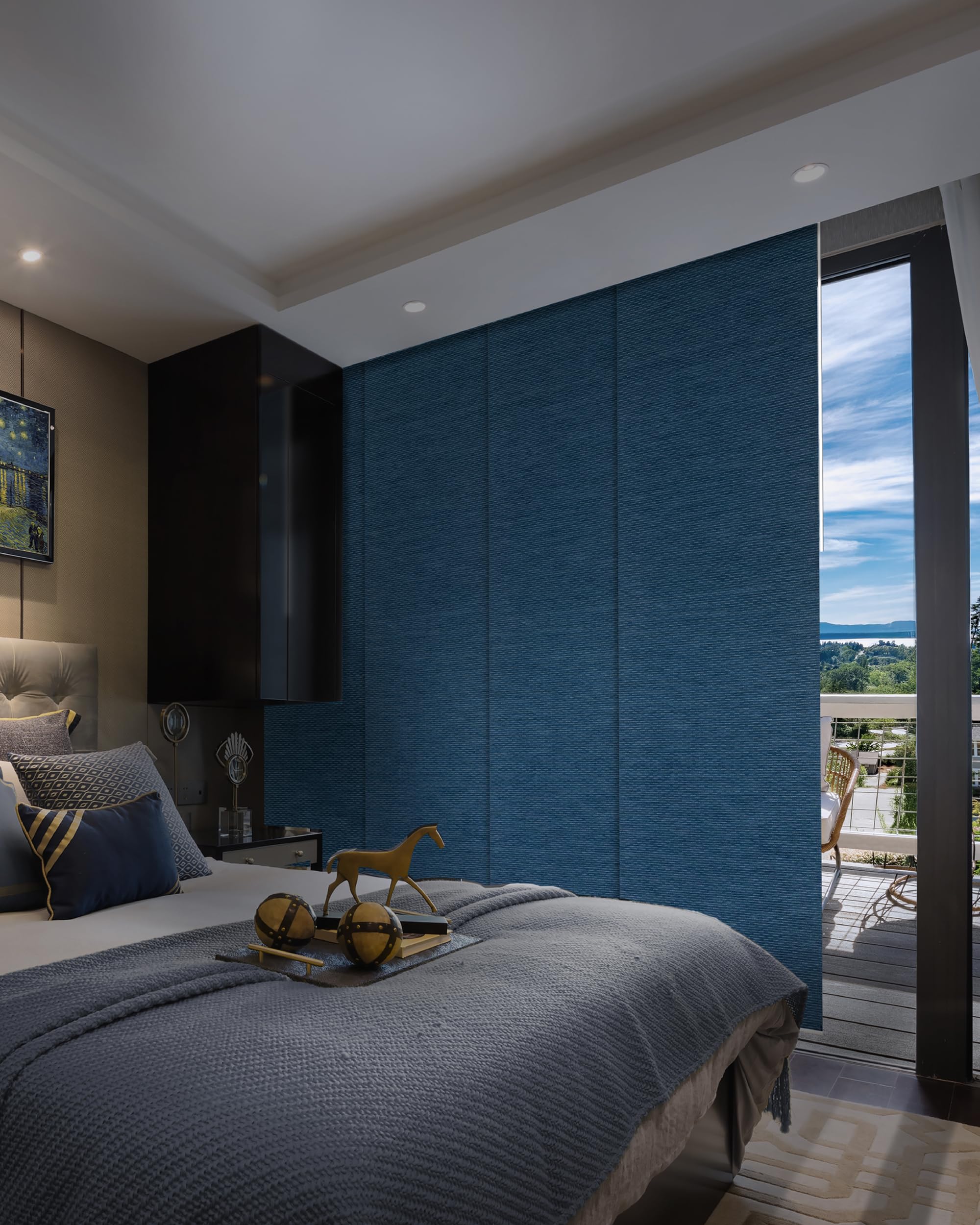 GoDear Design 99.99% Blackout Adjustable Vertical Blinds 45.8"- 86" W x 96" H, Extendable Sliding Track Window Blinds, Door Blinds, Blue Trimmable