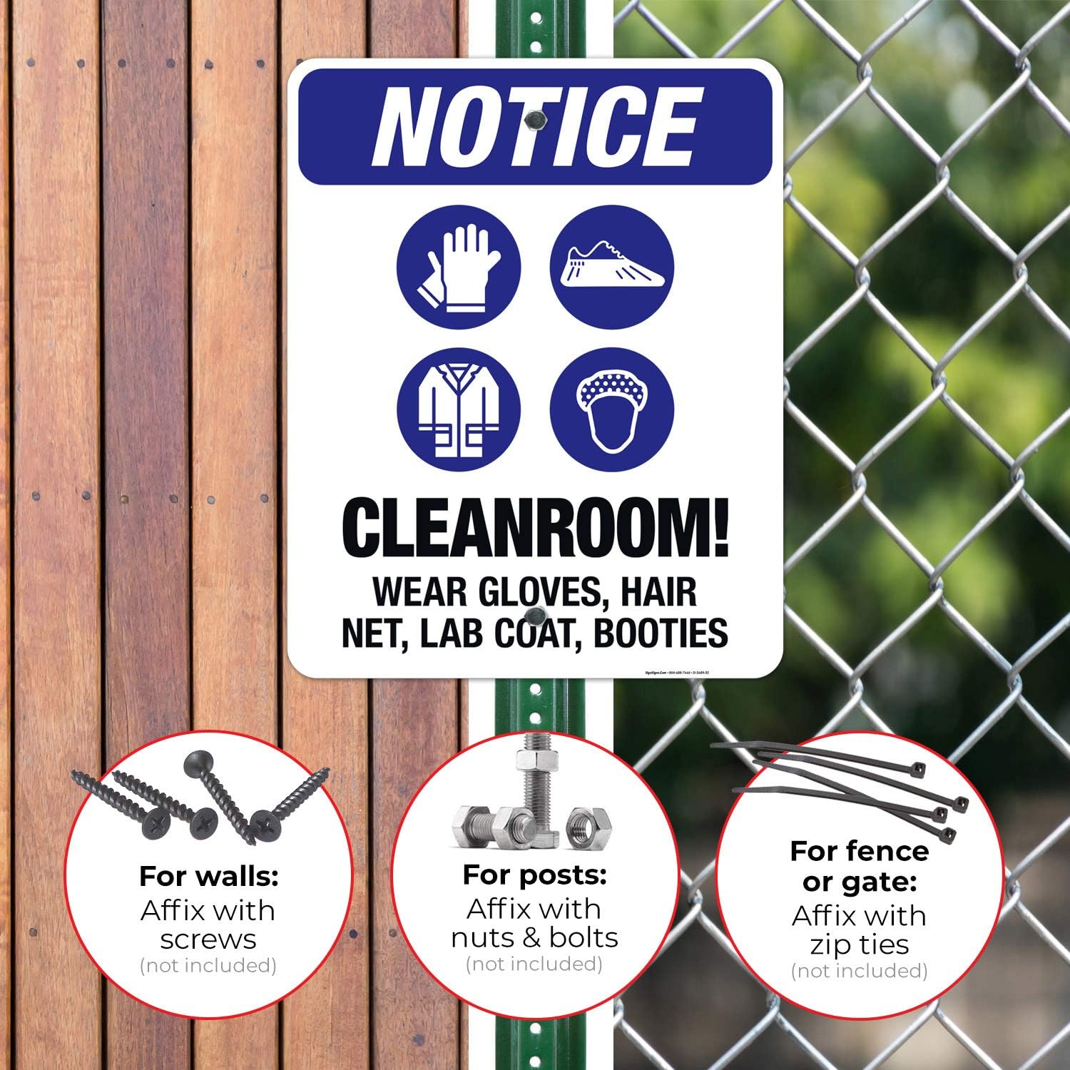 Cleanroom - Wear Gloves, Hair Net, Lab Coat, Booties Sign, OSHA Notice Sign, 24x30 Inches, Rust Free .063 Aluminum, Fade Resistant, Indoor/Outdoor Use, Made in USA