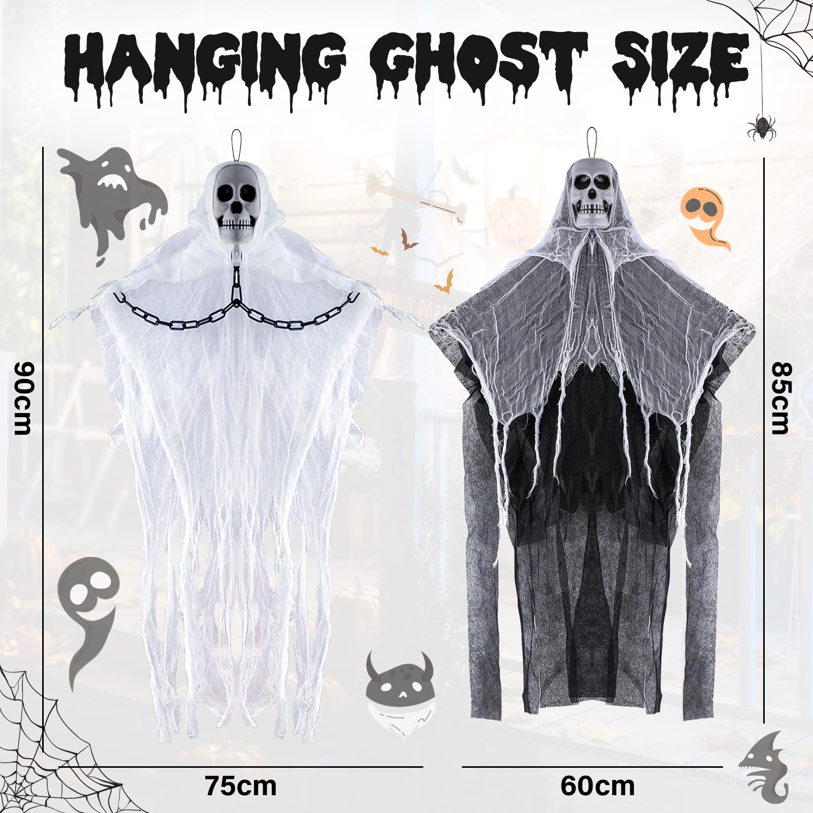 Scheletro Da Appendere Di Halloween 91 Cm - Decorazione Horror Con Teschio Realistico E Capelli Viola