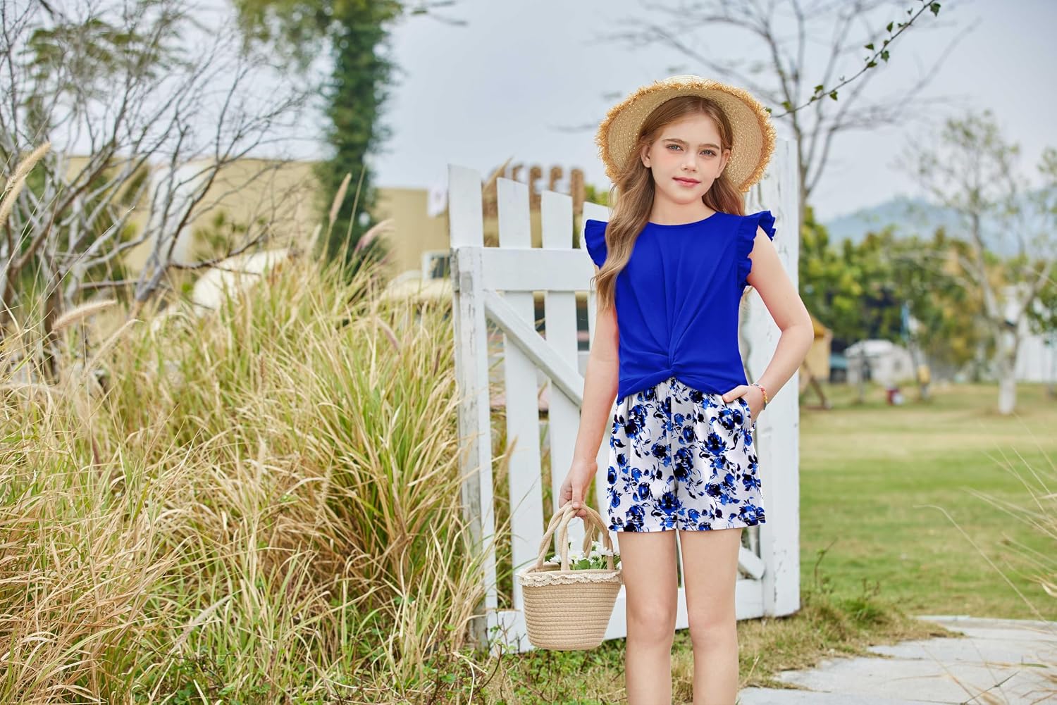 Arshiner Girls Summer Outfits 2 Piece Twist Front Top and Shorts Set image 4
