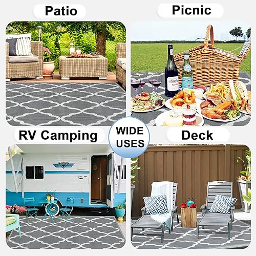Miniatura 6 de OutdoorLines - Alfombra de plástico de exterior, 4 x 6pies, reversible, resistente a manchas y a rayos ultravioleta, para campamento, terraza,