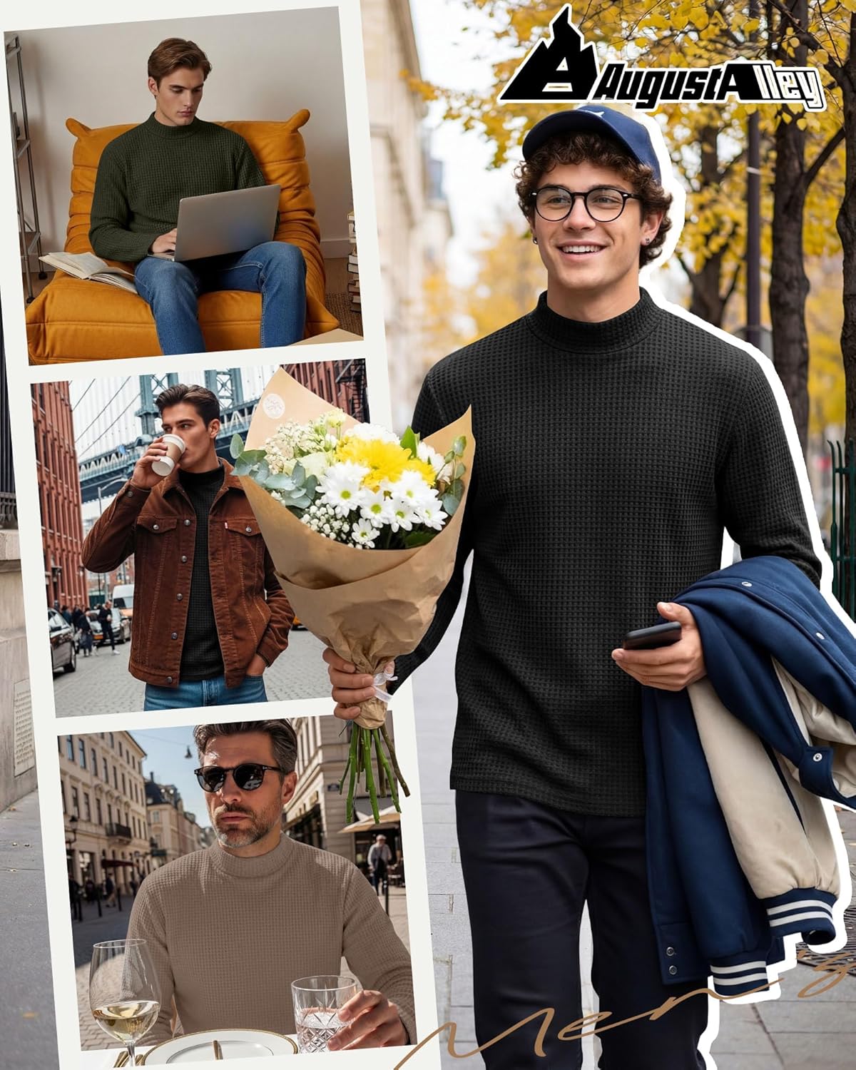 3 Pack Men's Waffle Thermal Shirts Long Sleeve Mock Turtleneck Underwear Tops Pullover Undershirts Base Layer - Image 3