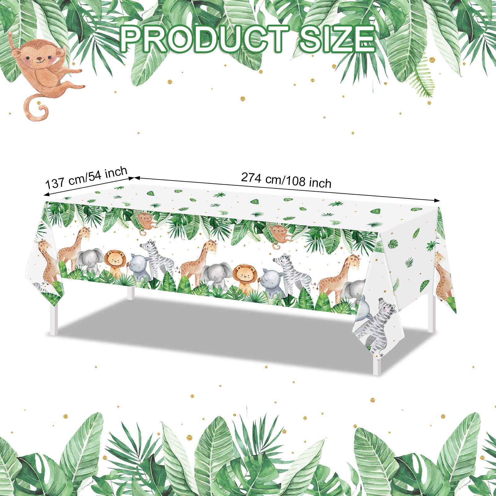 Jungle Safari Party Tablecloth Wild One Tablecloth Animal Print Table Cover Sage Green Baby Shower Decorations Zoo Plastic Table Cover for Boys Kids Birthday Decoration Supplies, 108 x 54 Inch (4)