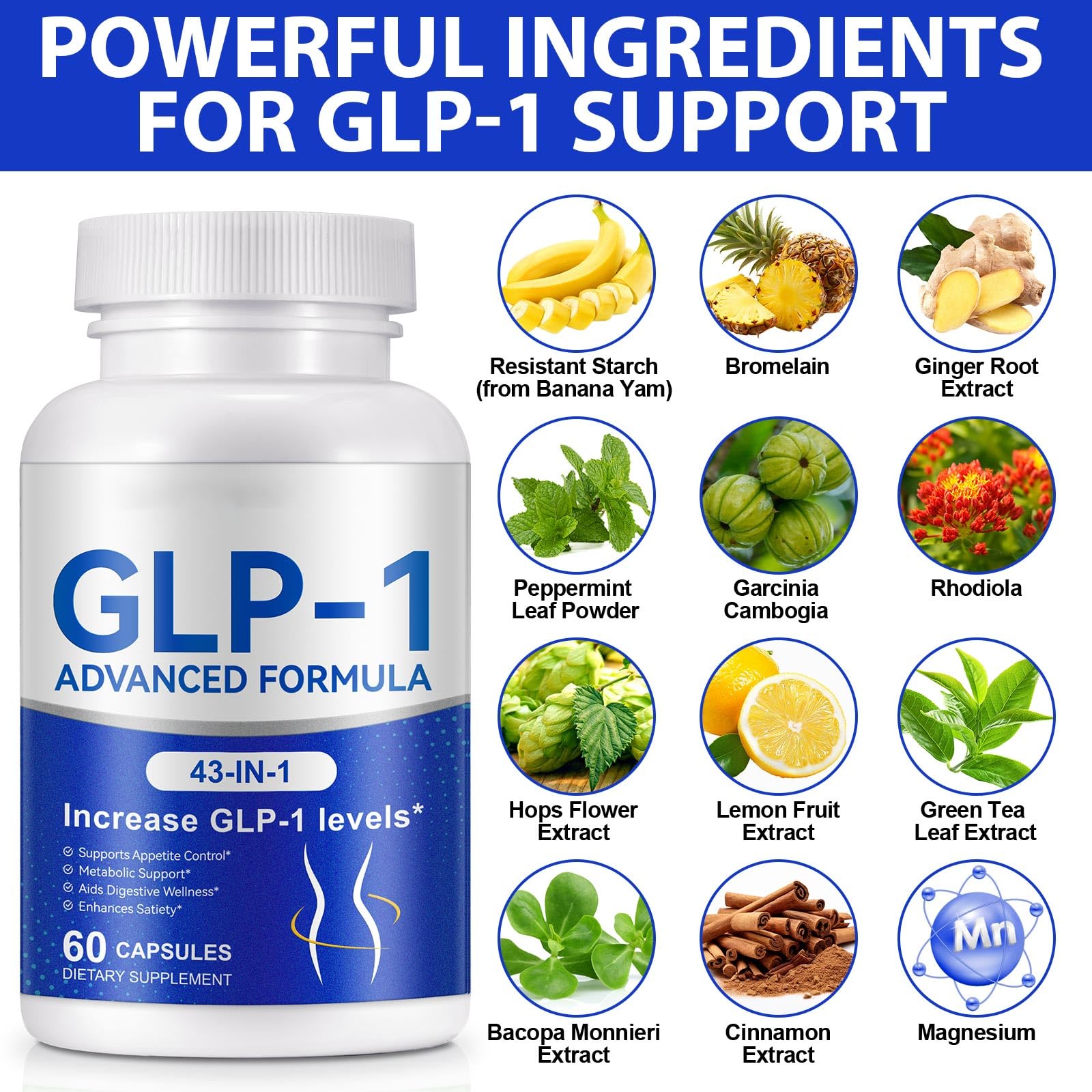 GLP-1 Supplement for Women & Men, 43-in-1 Natural Complex to Boost GLP-1 Levels, Support Appetite Control, Satiety, Metabolism & Digestive Health, Probiotic Nutritional Supplements - 60 Capsules — Amazon image 6