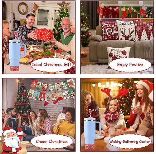 Miniatura 6 de Adornos de paja de Navidad compatibles con cubiertas de popote Stanley Cup para vasos de 3040 onzas, 5 accesorios para vasos Stanley, incluye funda