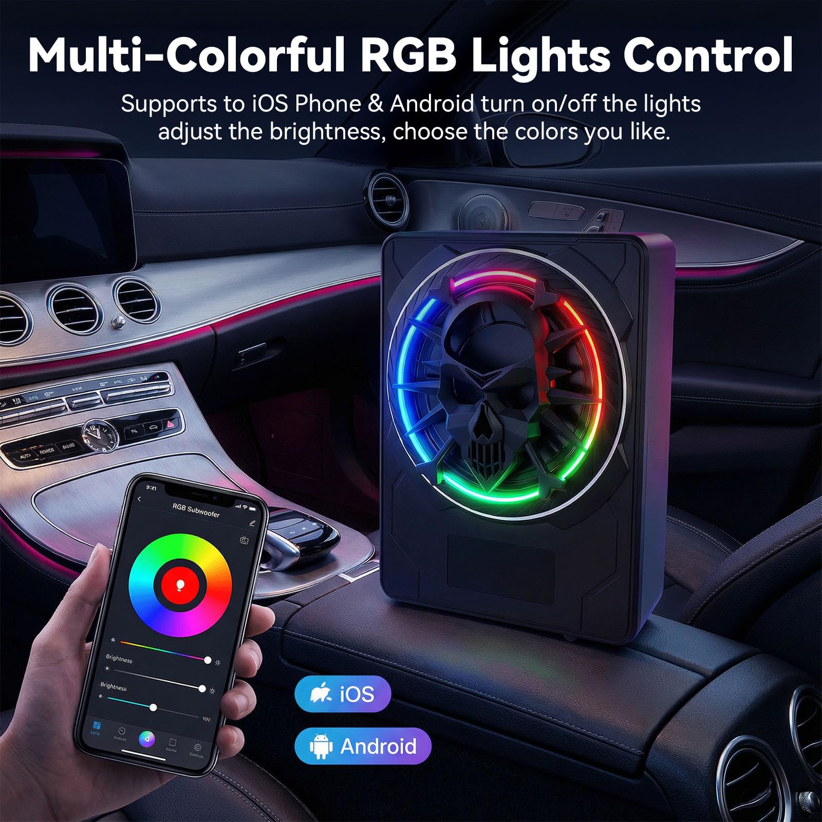 OiLiehu Subwoofer para Coche de 10 Pulgadas y 1200W, Subwoofer con Sonido Envolvente Estéreo, Amplificador de Audio Integrado, con Luz Ambiental LED Multicolor