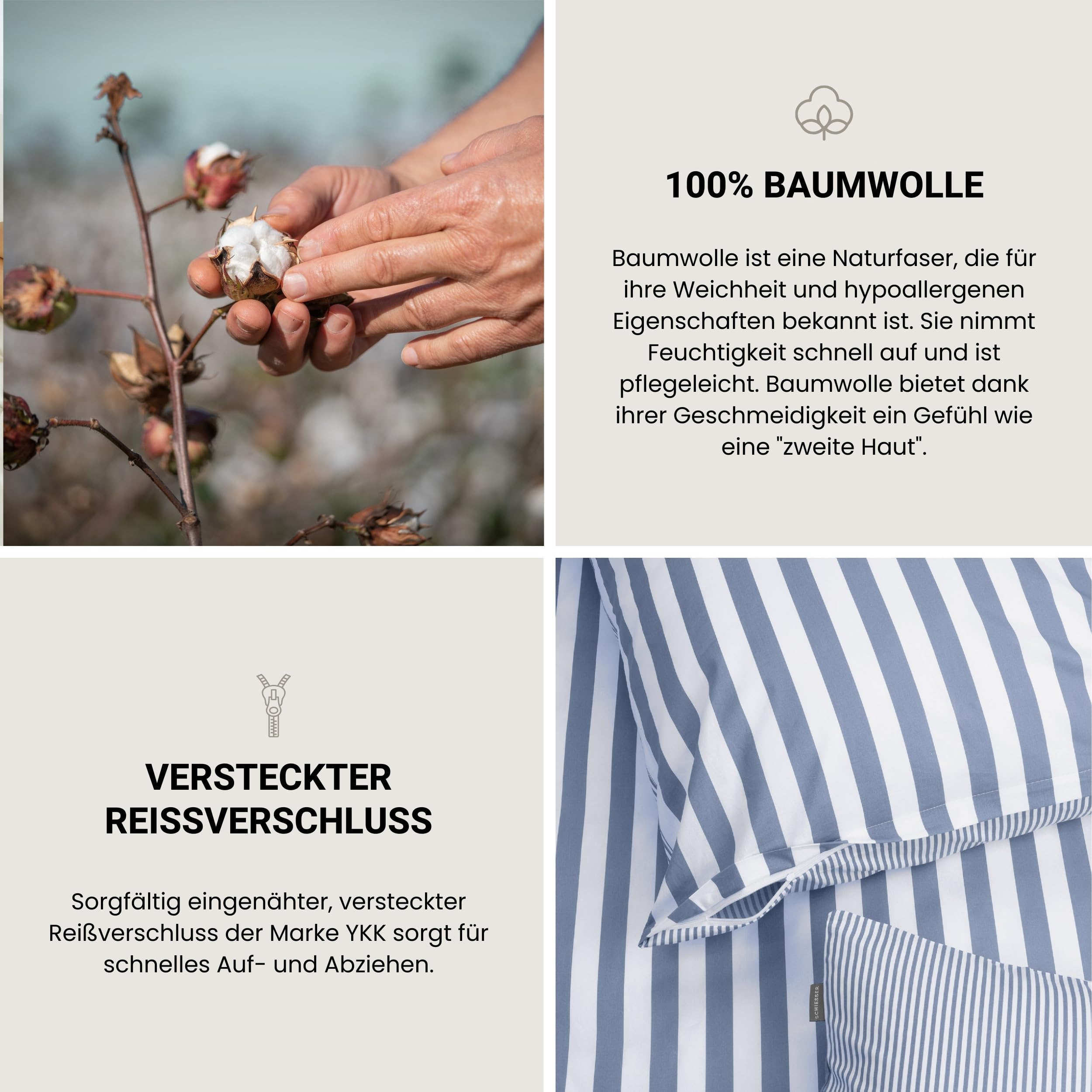 Bettwäsche 155x220 cm | 100% Baumwolle | Hellblau | Gestreift | 2-teilig | SCHIESSER | Renforcé | 155x220 cm + 80x80 cm | angenehm weich & glatt | pflegeleicht & atmungsaktiv | OEKO-TEX® MADE IN GREEN