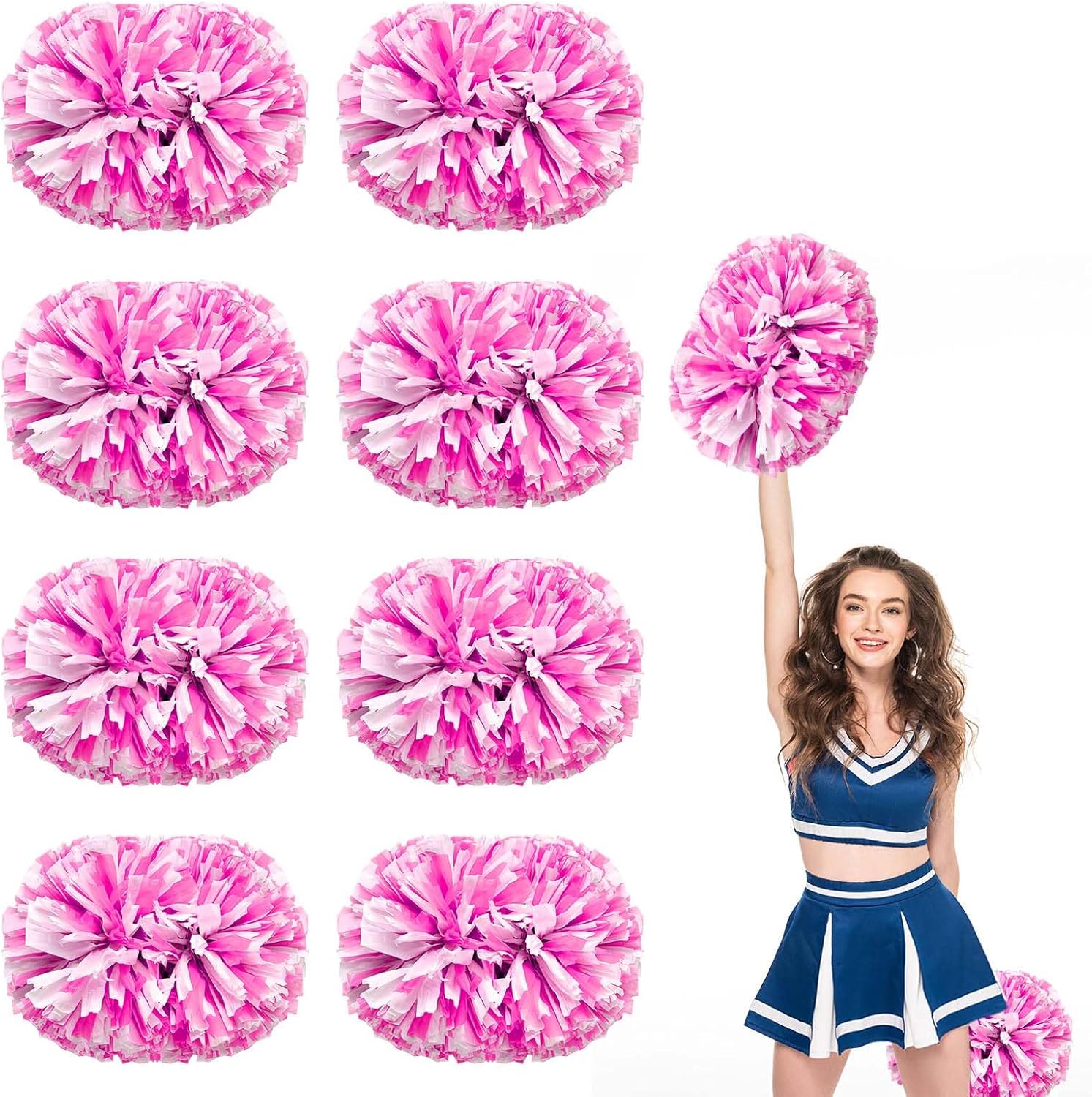 8 Pack Cheerleading pom poms,Handheld Cheer pom poms, Sports Cheer Plastic Pom Poms Cheerleading for Sports Team Spirit Cheering (Black+Green) (White+Pink)