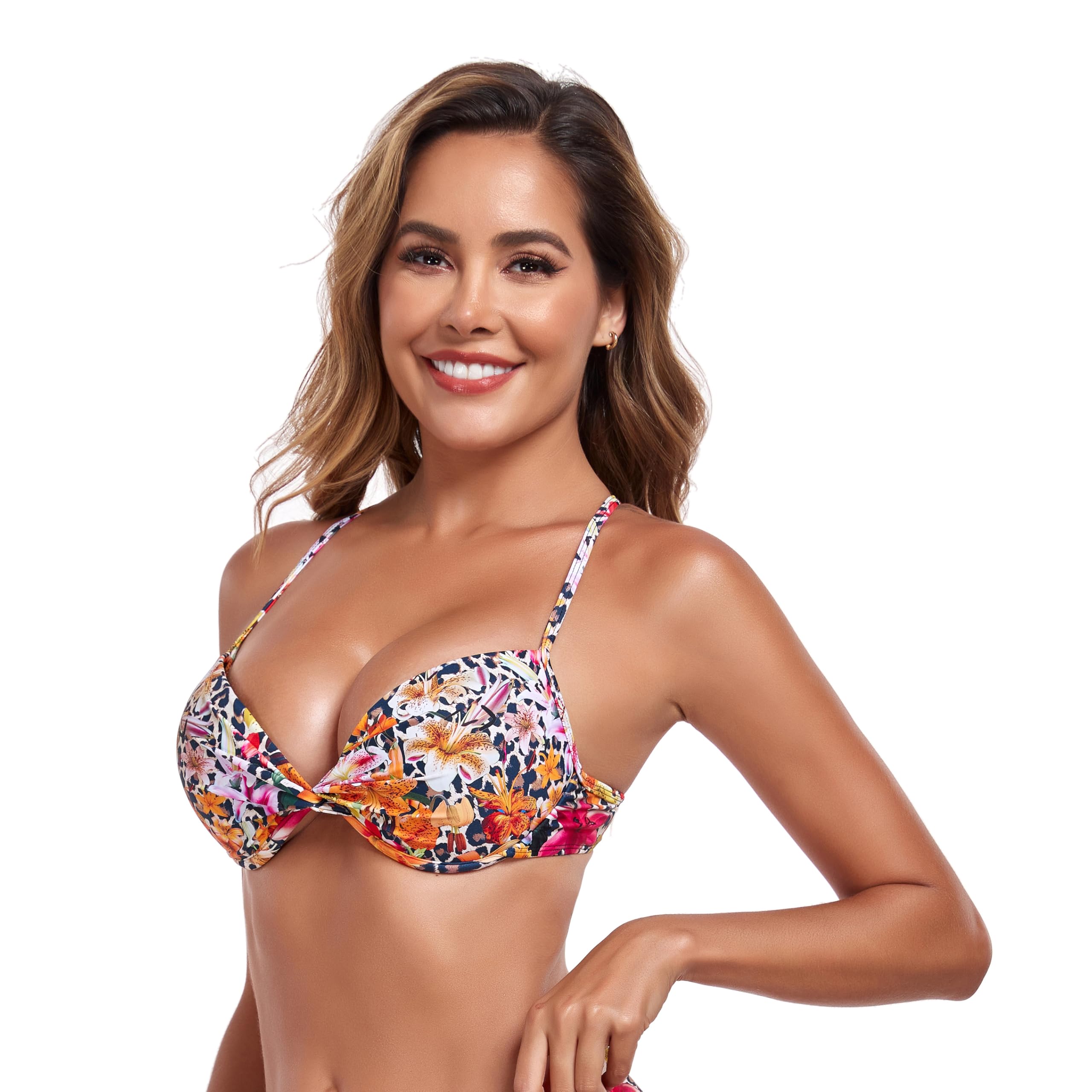 RELLECIGA Bañador Partes de Arriba de Bikinis de Mujer Push-up Twist Front Bikini Top