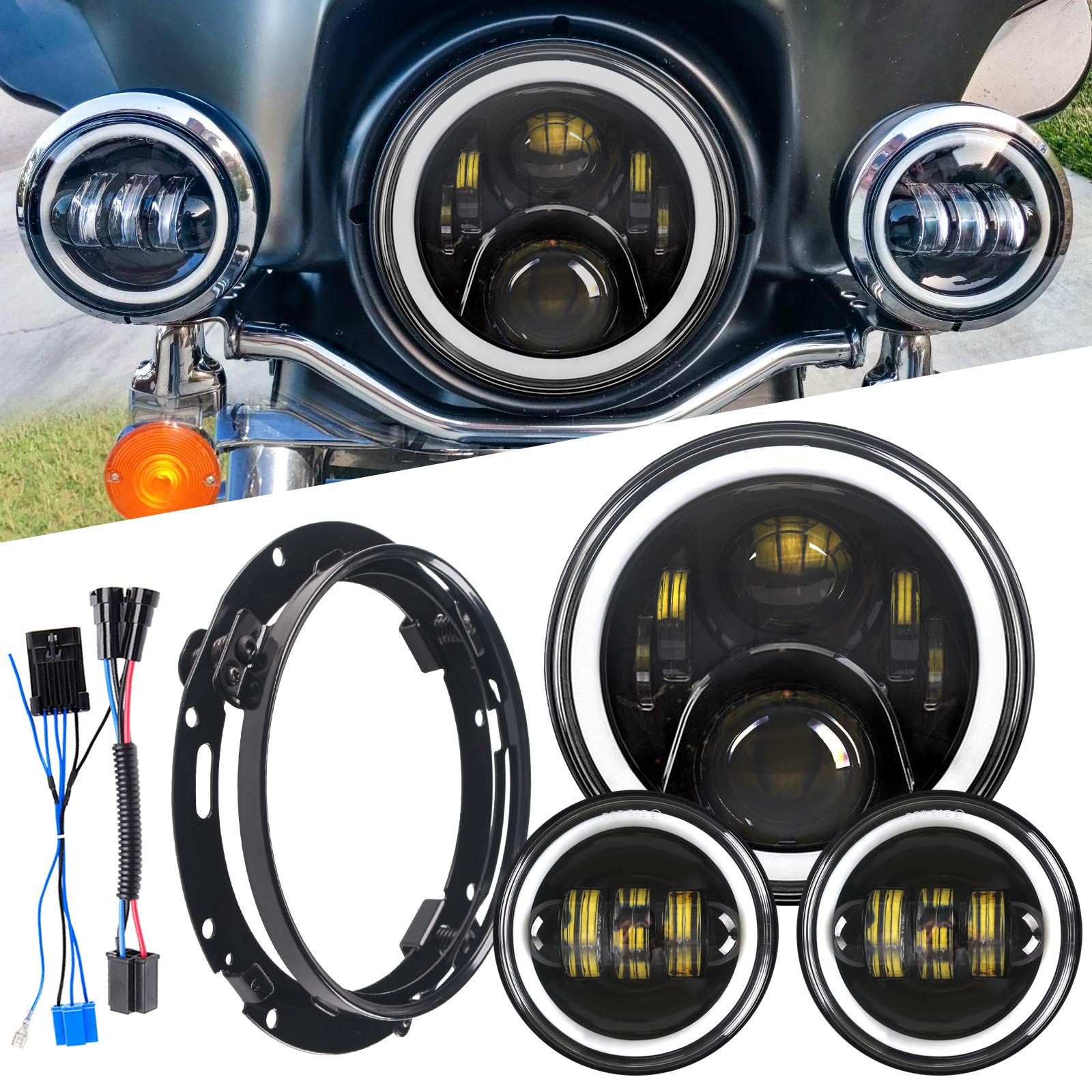 Amazon.co.jp: 7インチLEDヘッドライト ホワイト/アンバーハローリング