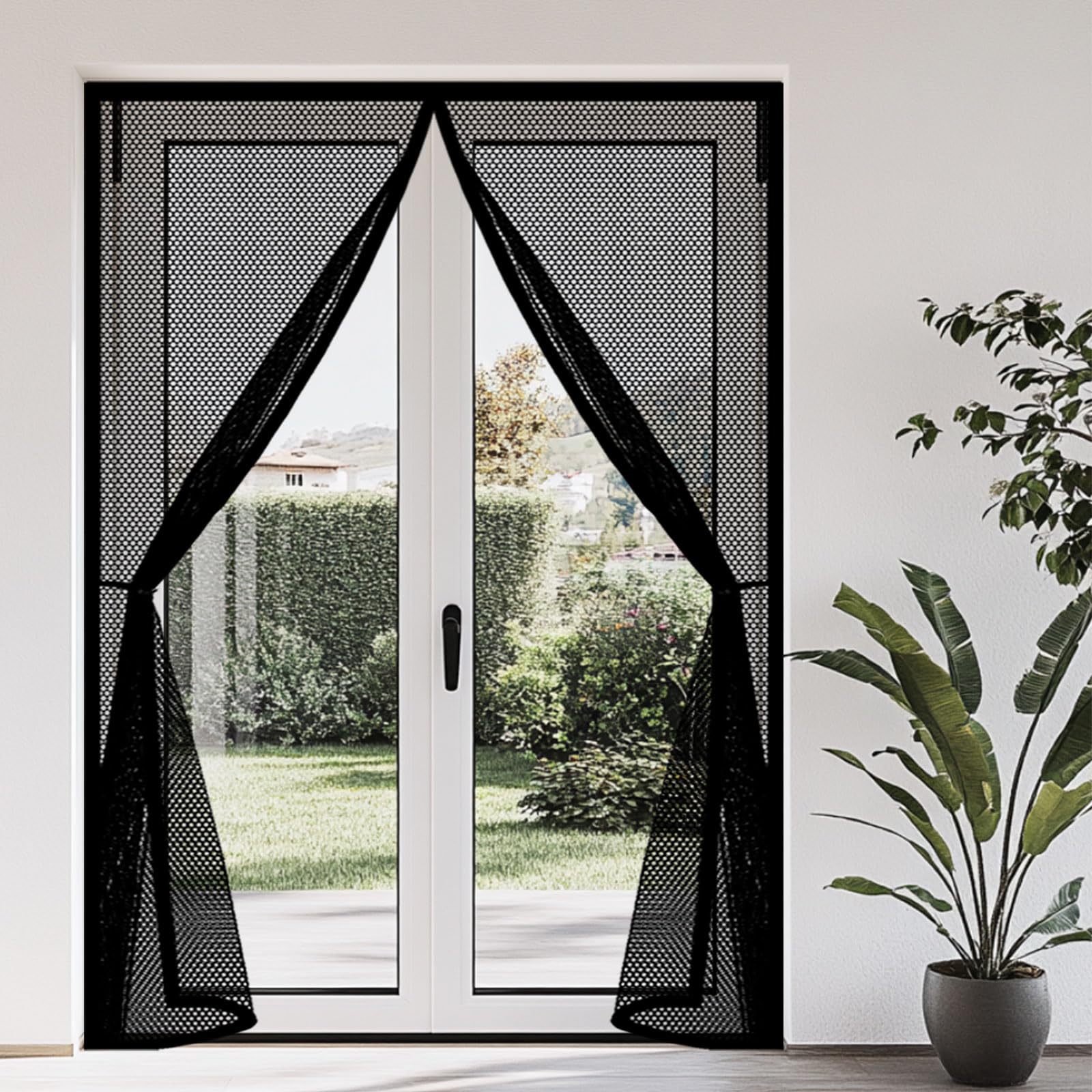 Magnetic Screen Door 84 x 290 cm Heavy Duty Self-Sealing No Gap Anti Mosquito Mesh Screen Curtain Hands Free No Drill Installation for Patio Bedroom Sliding Kitchen, Black