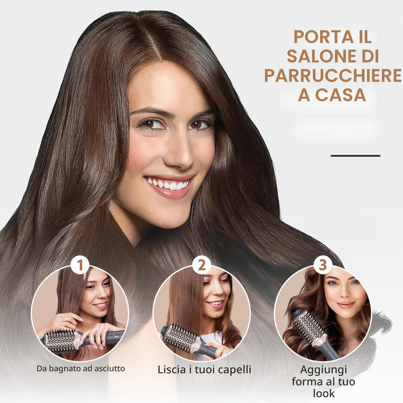 Webeauty [Dual Mode] Spazzola Asciugacapelli & Lisciante, [4 in 1] Spazzola Phon ad alta velocità, Asciugatura rapida, Volumizzante, Levigante, Spazzola Elettrica per Capelli (oro nero)