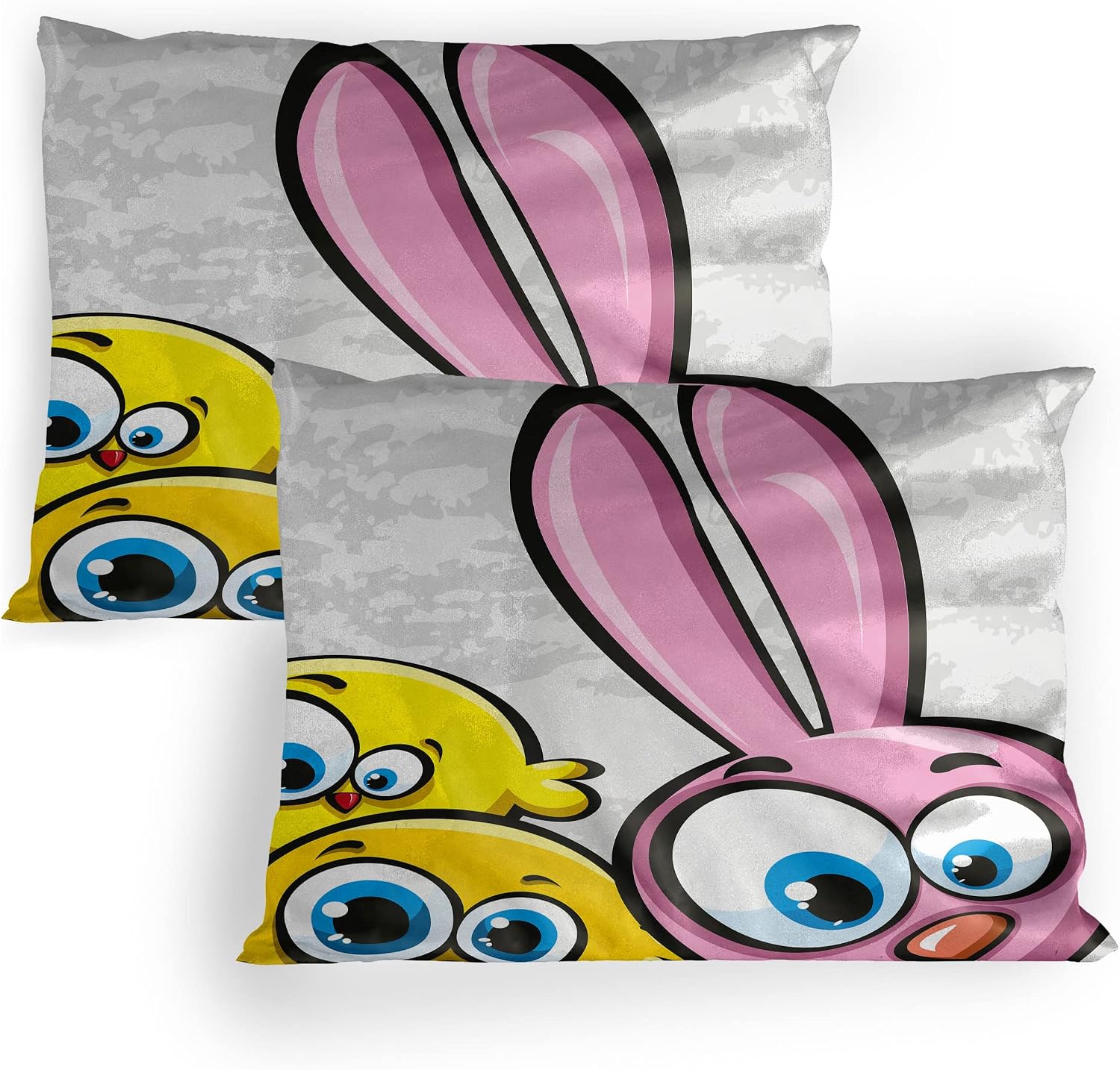 Lunarable Funny Pillow Sham Set of 2, Kitty Holding a Heart I Love You Romance Valentines Greeting Birthday Concept, Quality Microfiber Bedding Item for All Seasons, 36" x 20", Black Apricot Pink