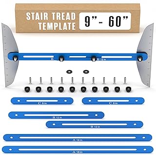 Houseables Stair Tread Template Tool, Stair Tread Jig, Measurement Tool, Gauge, for Step Measuring, Staircase, Shelf, Layout, Woodworking, Shelving, Cutting, Drywall, Adjustable Angle & Length, 9"-68"