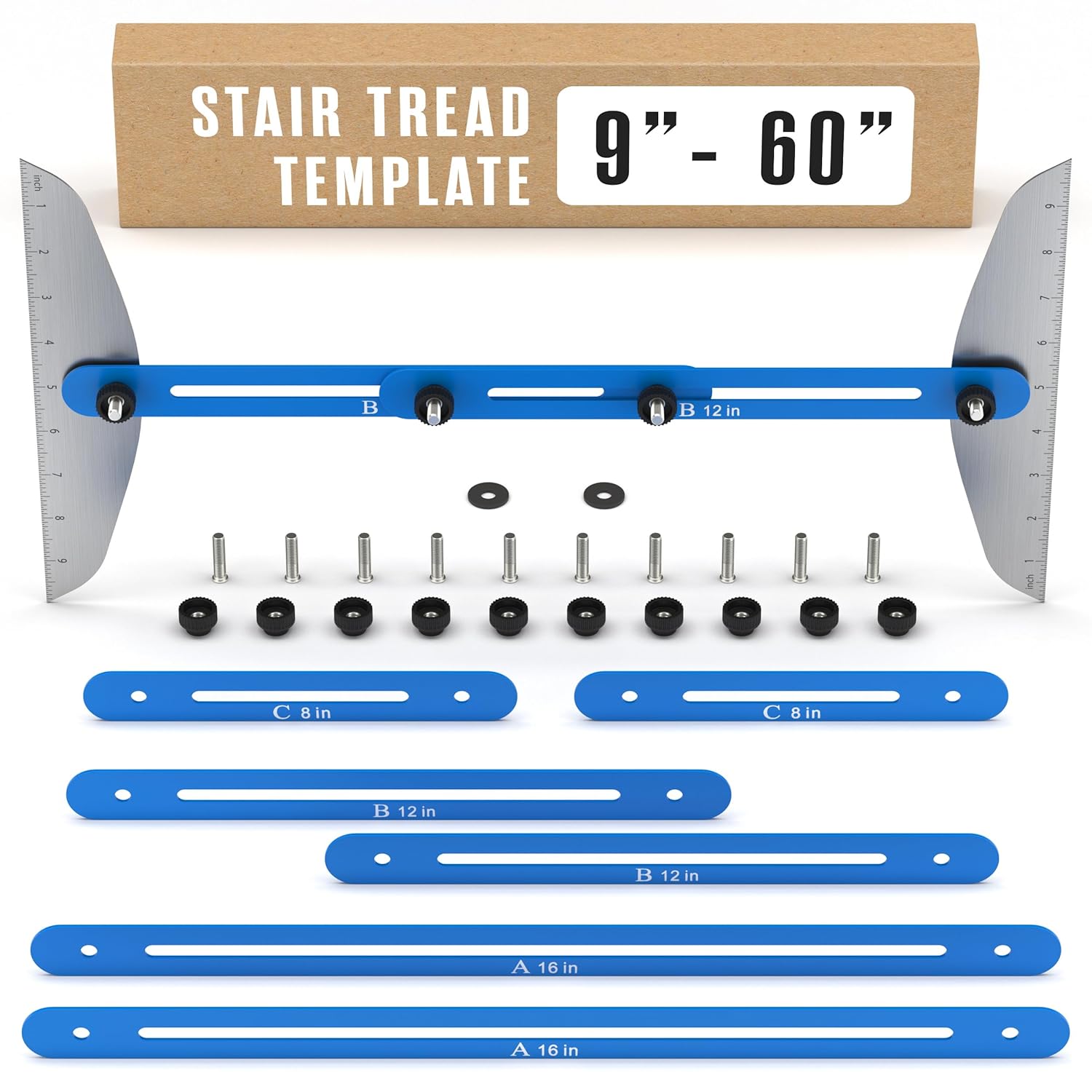 Houseables Stair Tread Template Tool, Stair Tread Jig, Measurement Tool, Gauge, for Step Measuring, Staircase, Shelf, Layout, Woodworking, Shelving, Cutting, Drywall, Adjustable Angle & Length, 9"-68"